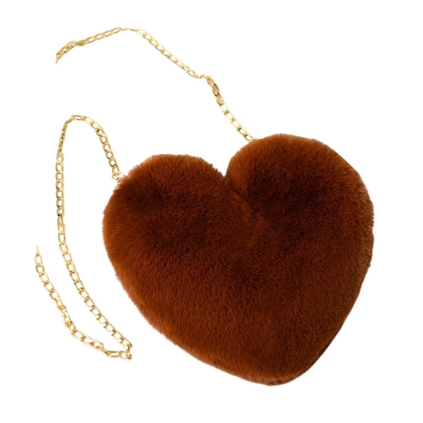 Bolso de mano ligero con forma de corazón y cadena, elegante, para mujer, para fiesta Marrón