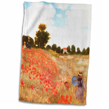 3dRose Poppy Field by Claude Monet - red poppies flowers masterpiece - Famous impressionism masters art - Towel, 15 by 22-inch