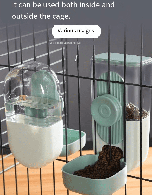 Puseky 2Pcs Gravity Pet Feeders and Waterers, Small Automatic Feeder for Cats, Dogs, Green Cage Food Bowl