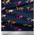thumbnail image 3 of Soimoi Blue Velvet Fabric Check & World Map Print Sewing Fabric Yard 58 Inch Wide, 3 of 3