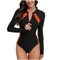 thumbnail image 2 of ylioge Long Sleeve Swimsuits for Women 2025 One-Piece Zip Front Color-Block Full-Coverage Beach Surfing Diving Bathing Suits, 2 of 7