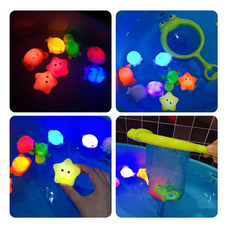 Bath Toys, 8 Pcs Light Up Floating Rubber Animal Toys Set, Flashing Color Changing Light