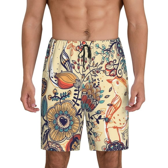 Fotbe Floral With Birds And Fantasy Flowers Pantalones Cortos de Pijama para Hombre, Ropa de Dormir, Pantalones de Pijama Cortos para Hombre-3X-Large