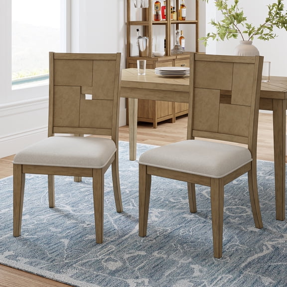 Tina's Home Set of 2 Upholstered Farmhouse Solid Wood Dining Chairs, Rustic Accent Side Chairs for Dining Room, Natural
