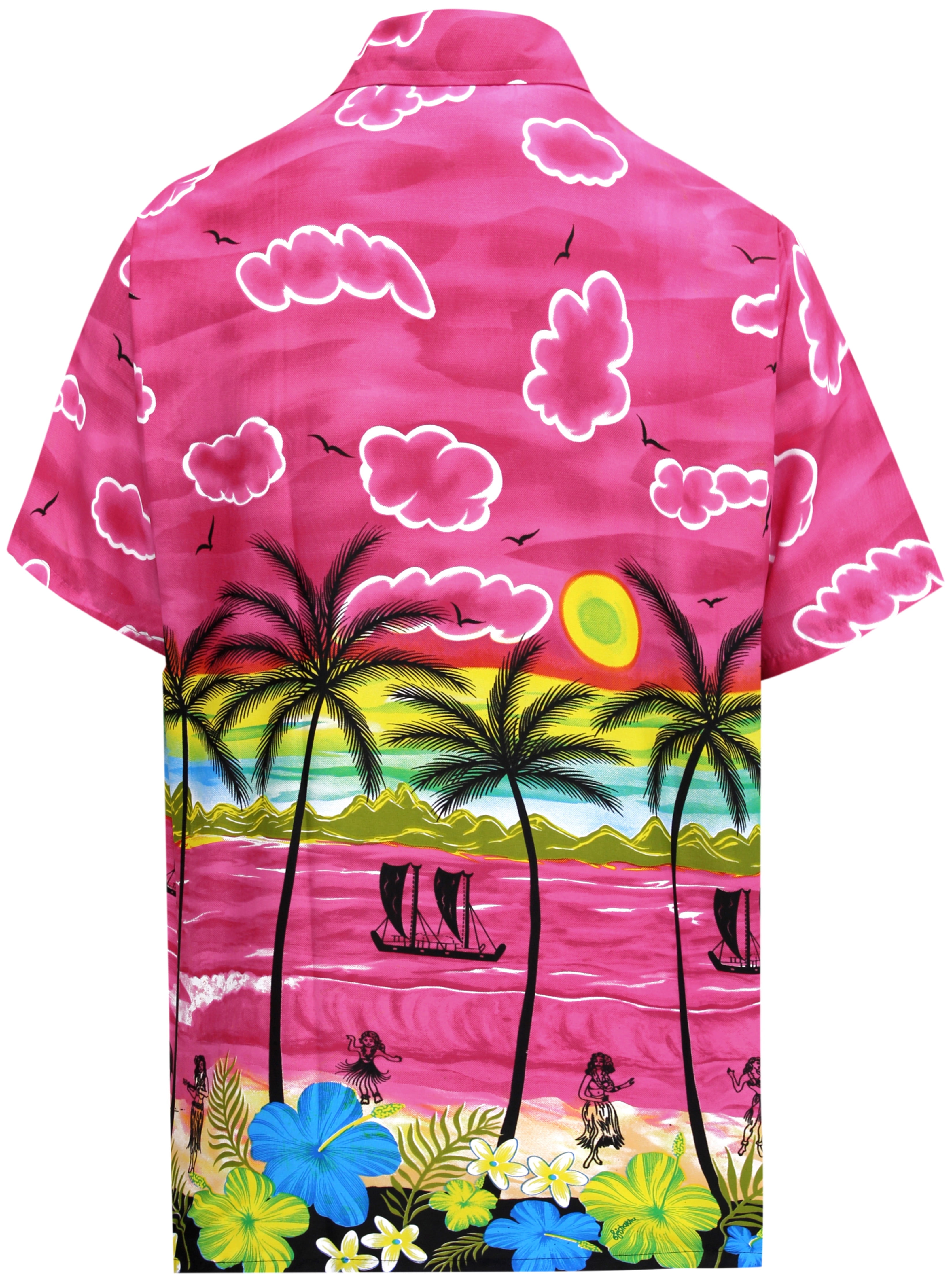 S-5X Mens Hawaiian Shirts Tropical Tree Beach Party Button Up Casual Dress Shirt