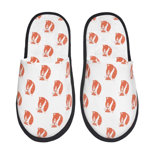Fotbe Orange Fox Pantuflas Peludas para Mujer con Estampado, Zapatillas de Peluche, Zapatos de Invierno para Casa, Uso Interior y Exterior-Large