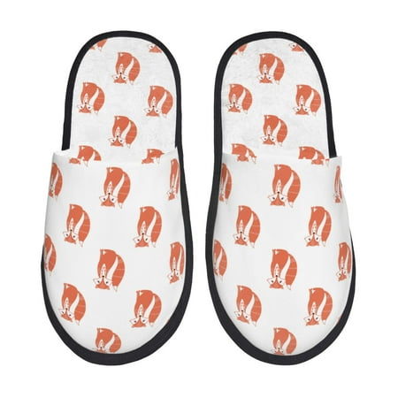 Balery Orange Fox Slient Indoor Furry Fleece Comfort House Shoes Soft Non-Slip Home Shoes Cotton slippers House Slippers-- Medium