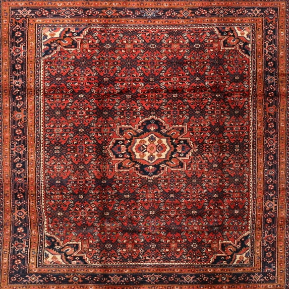 Ahgly Company Machine Washable Indoor Square Traditional Cherry Red Area Rugs, 4' Square