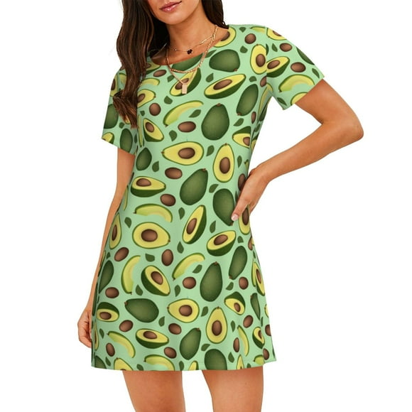Easygdp Avocado With Seeds for Women's Nightgown Sleepwear Short Sleeves Shirt Casual Print Sleepdress