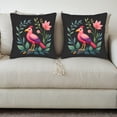 thumbnail image 3 of Vibrant Pink Bird & Floral Throw Pillow Covers - Set of 2 18x18in Cushion Cases for Couch Bed Car - Stylish Green Leaves & Red Berries Design, 3 of 8