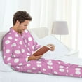 thumbnail image 5 of Bingfone Men's Pajama Set 2 Piece Loungewear PJs, Long Sleeve with Pajama Pants-Purple And White Polka Dot, 5 of 7