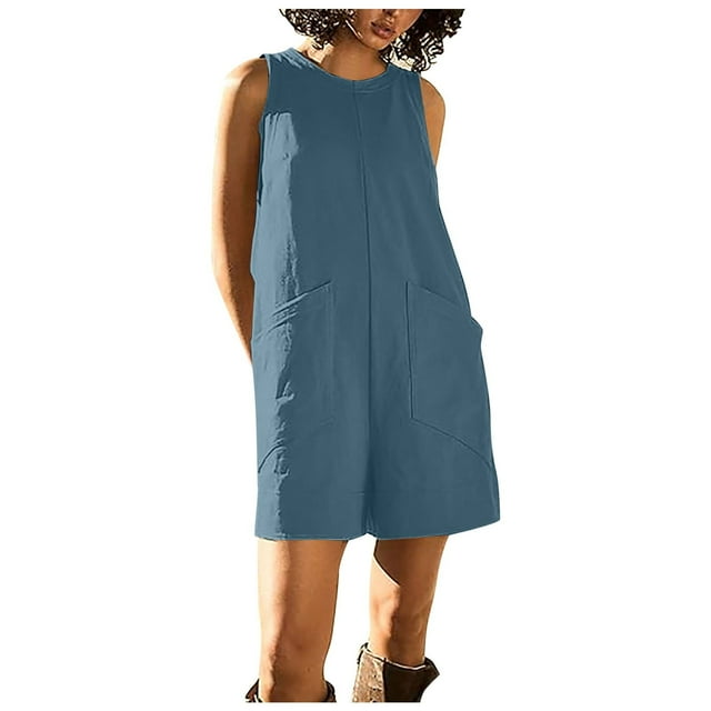 Women's Casual Rompers Stretchy Summer Sleeveless Shorts Jumpsuits With Pockets