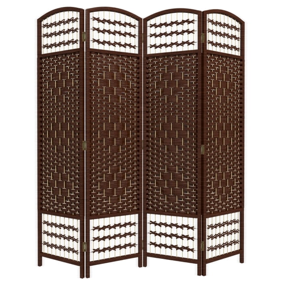 Alvantor 4-Panel Folding Privacy Screen, Freestanding Room Divider with Hand-Woven Paper Rope Design 63"x67" Brown