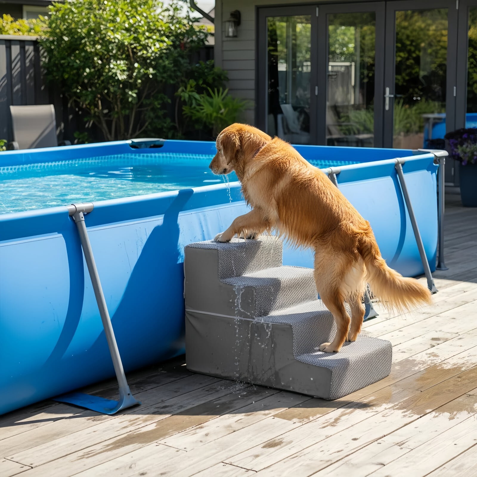 Kelno 18" Tall Dog Stair Foldable Foam Right Angle Pet Steps with Removable Washable Cover, Gray