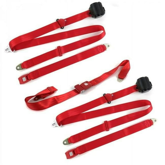 SafeTBoy 671291 Standard 3 Point Red Retractable Bench Seat Belt Kit with 3 Belts for 1972-1980 Chevy LUV Truck