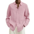 thumbnail image 2 of GZWYHT Mens Casual Button Down Shirts,Mens Shirts Male Summer Cotton Solid Casual Plus Size Loose Shirt Mens Turn Down Collar Long Sleeve Shirt Long Sleeve Shirts,Linen Shirts Pink M, 2 of 5
