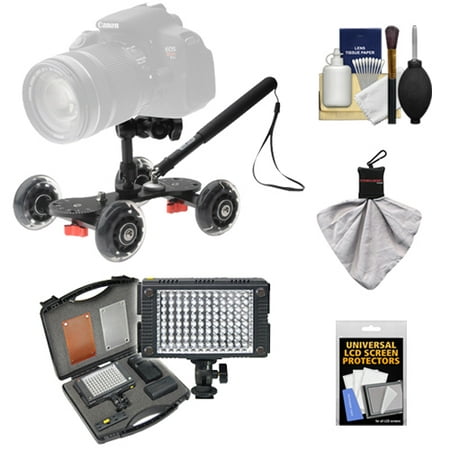 Vidpro SK-22 Professional Skater Dolly for Digital SLR Cameras & Video Camcorders with Vidpro Z96 9-Piece LED Light Set + Accessory Kit