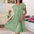 thumbnail image 3 of Vestido Tipo Túnica de Verano para Mujer, Corta, Cuello en V, Holgado, Informal, Plisado, Verde , Talla XXL, 3 of 5