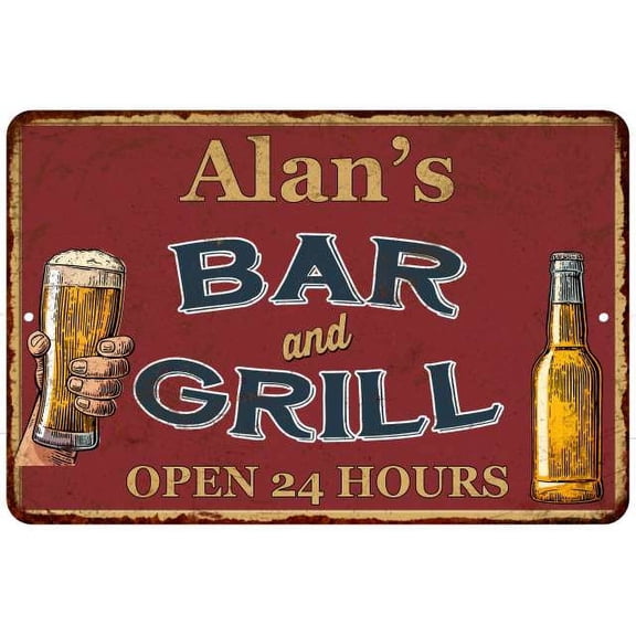 Alan's Red Bar and Grill Rustic Sign Decor 8x12 108120045057