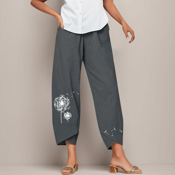 WILLBEST Pantalones Casuales de Mujer con Cintura Elástica y Estampado Floral, Diseño de Pierna Ancha para Un Uso Diario Cómodo. Chica