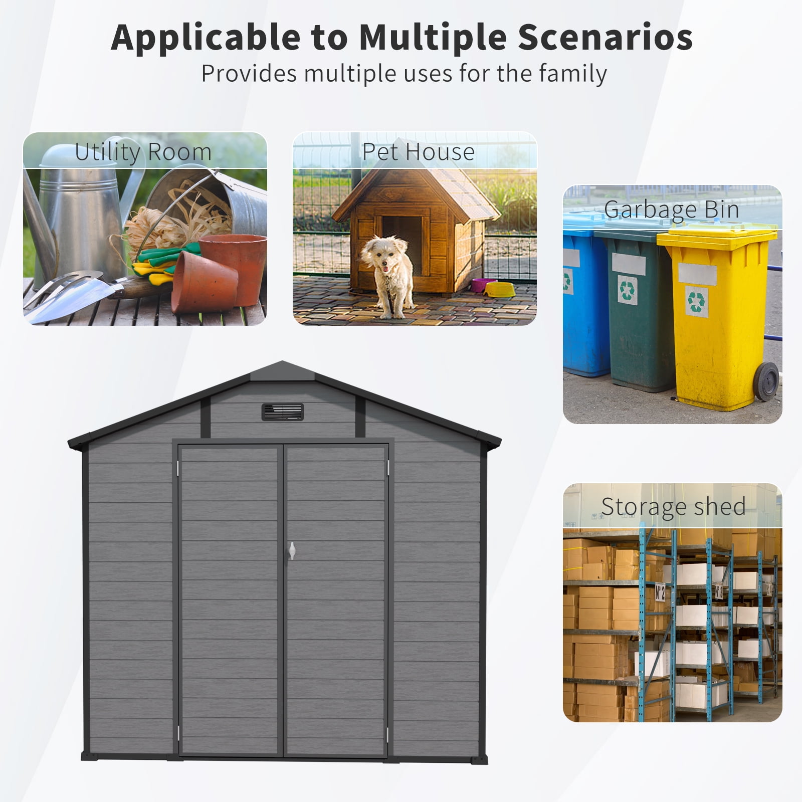 10x7.6ft Shed and Outdoor Storage, Garden Tool Resin Shed w/ Double Lockable Doors, All-Weather XXL Patio Storage Sloped Roof, Backyard Bike Shed with 2 Windows