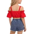 thumbnail image 4 of Miluxas Girls Summer Clothes Outfits Ruffle Camisole Tops and Denim Shorts Set for Girl Red 3-4Years, 4 of 9