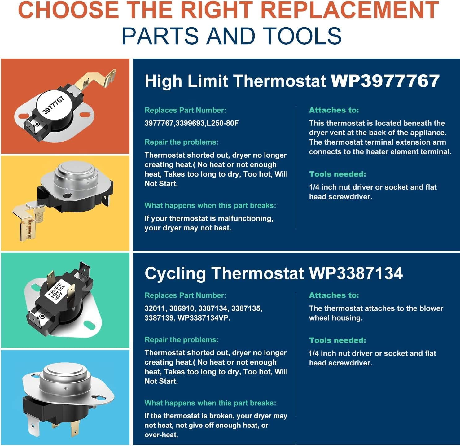Aftermarket DE838 High Limit Thermostat Thermal Fuse Heater Kit Thermostat
