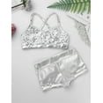 thumbnail image 3 of Rswnyirn Kids Girls' 2-Pieces Gymnastics Dancing Crop Top with Shorts Set Dancewear Silver 5-6, 3 of 7