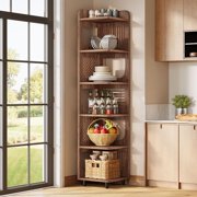 Tribesigns 71-Inch Corner Shelf, 6-Tier Tall Corner Bookshelf, Narrow Corner Bookcase with Square Rack, Brown