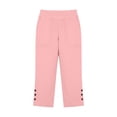 thumbnail image 5 of Capris for Women With Pockets Side Split Button Hem Pants With Drawstring With Pockets Linen Blend Loose Fit High Waisted Womens Pants Pull On Pants Palazzo Crop Pants Beachwear Summer Capris, 5 of 6