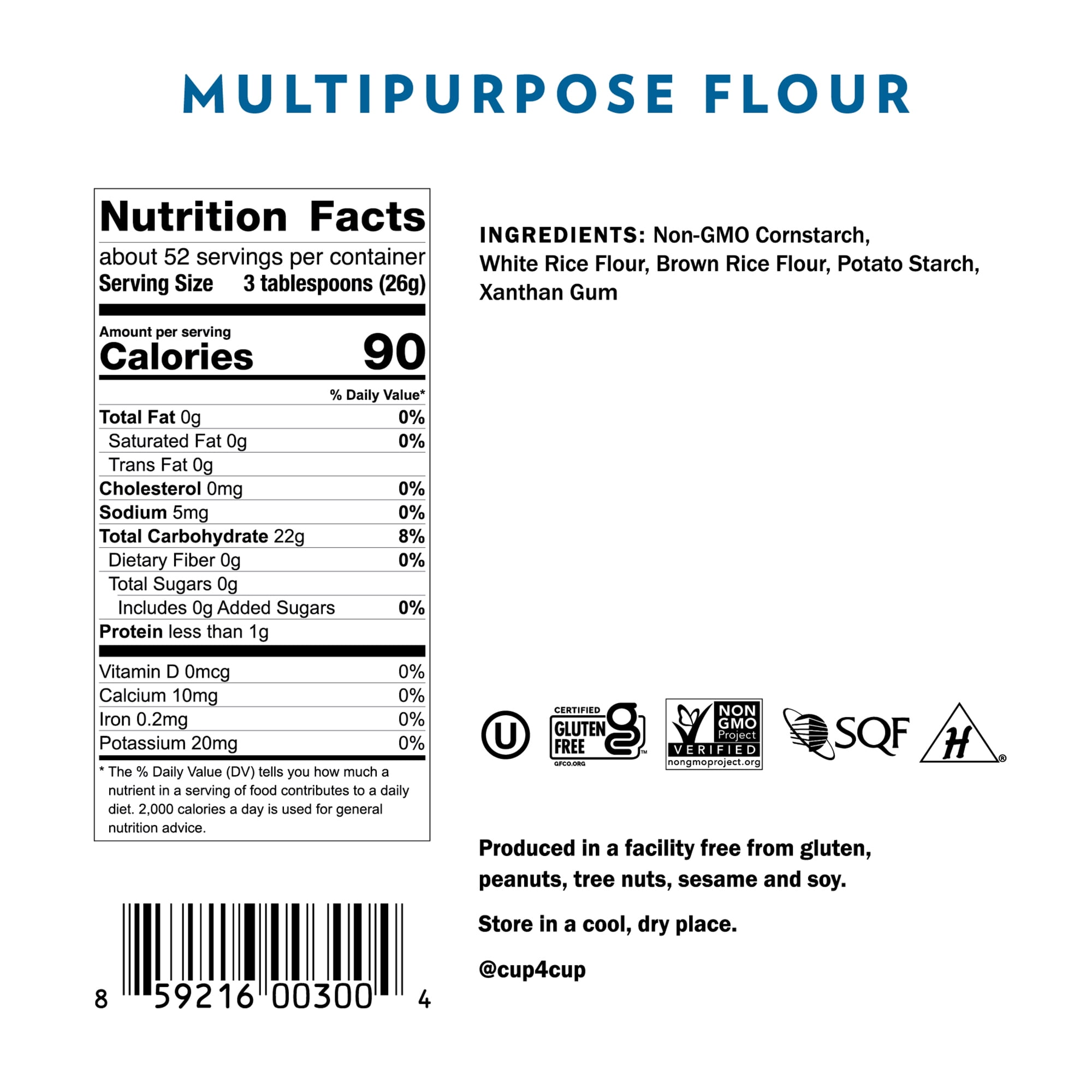 (3 pack) Cup 4 Cup Gluten Free Multipurpose Flour Blend, 3 lb Resealable Bag