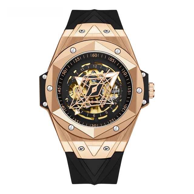 Reloj de cuarzo mecánico automático con diseño geométrico hueco, reloj de silicona moderno para hombre