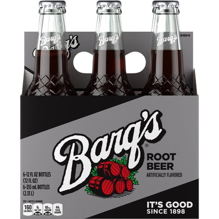 Barq's Root Beer Soda Pop Glass Bottles, 12 fl oz, 6 Pack