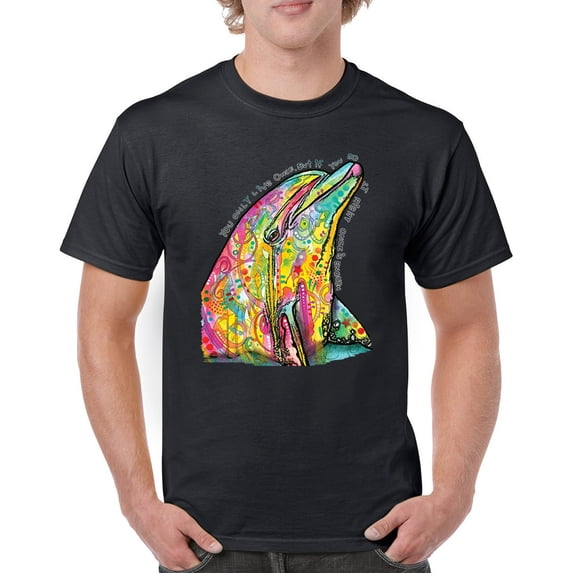 Tee Hunt You Only Live Once T-Shirt Cute Neon Dolphin Dean Russo Art Men's Tee, Black, X-Large