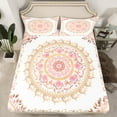 thumbnail image 2 of Manfei Tribal Damask Flower Bed Sheets, White Orange Mandala King Sheets, Western Bohemian Theme Sheet Set, Breathable Home Decor, 4 Pieces, 2 of 7