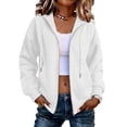 thumbnail image 5 of Women's Zip Up Hoodie Drawstring Kangaroo Pocket Sweatshirt Dropped Shoulder Loose Fit Casual Jacket White XL, 5 of 5