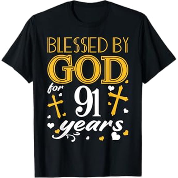 Vintage Blessed By God For 91 Years Happy 91st Birthday T-Shirt