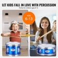 thumbnail image 4 of VEVOR - Batería para niños, 3 piezas, 14 pulgadas, batería para principiantes con pedal de platillo de trono ajustable, dos pares de baquetas, tambor tom de 8 pulgadas, caja de 10 pulgadas, 4 of 9