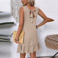 thumbnail image 6 of JoveMarine Summer Dress for Women Lace Round - Neck Ruffled Edges Sleeveless Casual Vest Dress with Tie Detail, Lightweight Mini Dress,Khaki L, 6 of 9