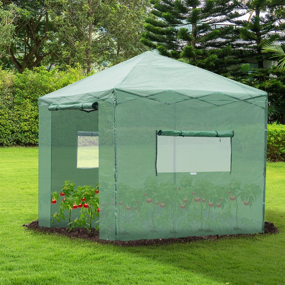 Private Jungle Outdoor Greenhouse with Observation Windows, 8*6ft Plastic Sprayed Iron Pipe PE Mesh Foldable Shed Green