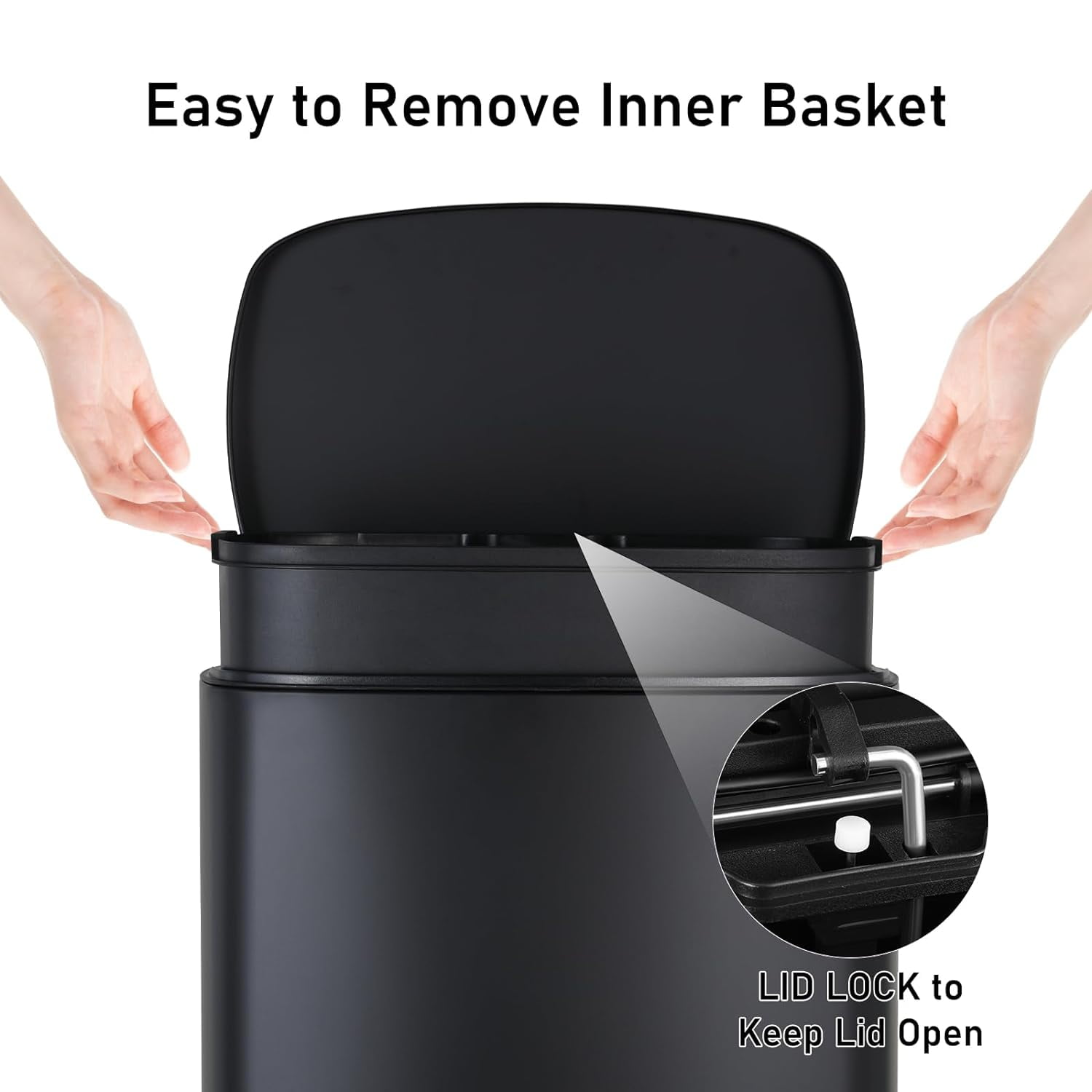 Arlopu 13.2 + 1.3 Gallon Stainless Steel Trash Can Combo, Rectangular Kitchen Garbage Can with Soft Close Lid for Home Bathroom