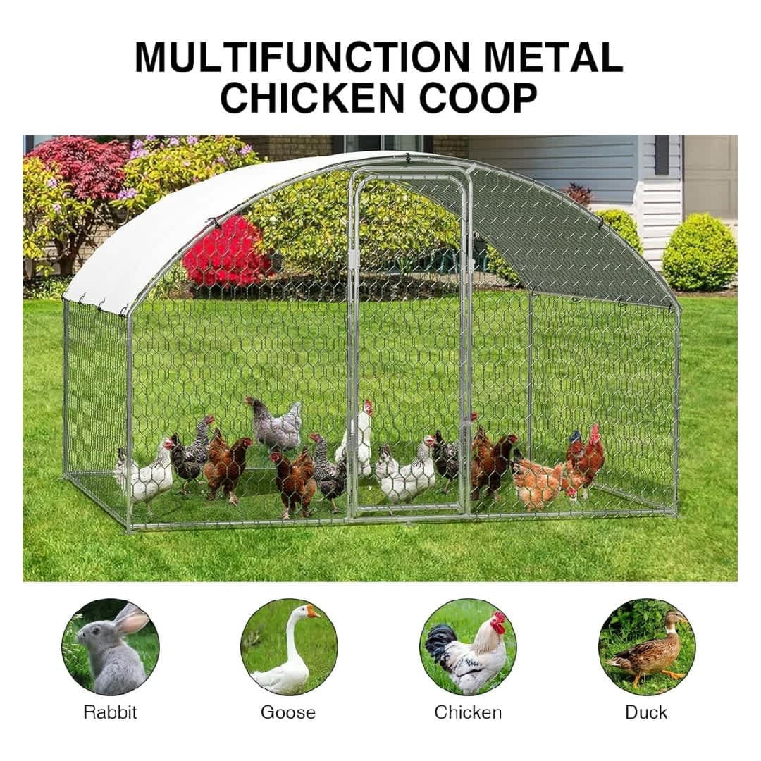 EastVita Large Metal Chicken Coop Walk in Poultry Cage Chicken Run Pen with Waterproof Oxford Roof and PVC Hex Mesh Fencing for Chickens Ducks Rabbits Quails Feeding Door Design-6FT