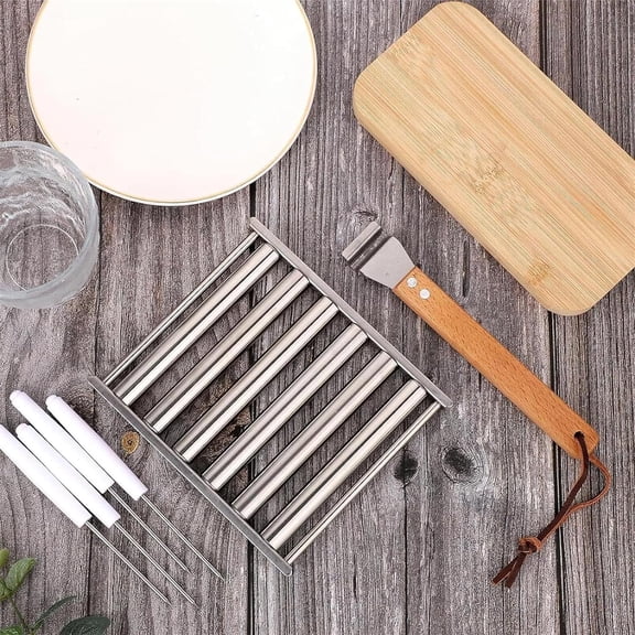 Stainless Hotdog Roller Grill with Wood Handle and 4 Hotdog Sticks for Evenly Cooked Hot Dogs, 5 Hot Dog Capacity, Suitable for Various Restaurants, Snack Bars, Canteens, Home