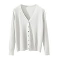 thumbnail image 4 of zaveiop Cardigan Sweaters for Women Casual Button Down V Neck Knit Cardigans Fall Solid Boho Long Sleeve Clothes (White, M), 4 of 4