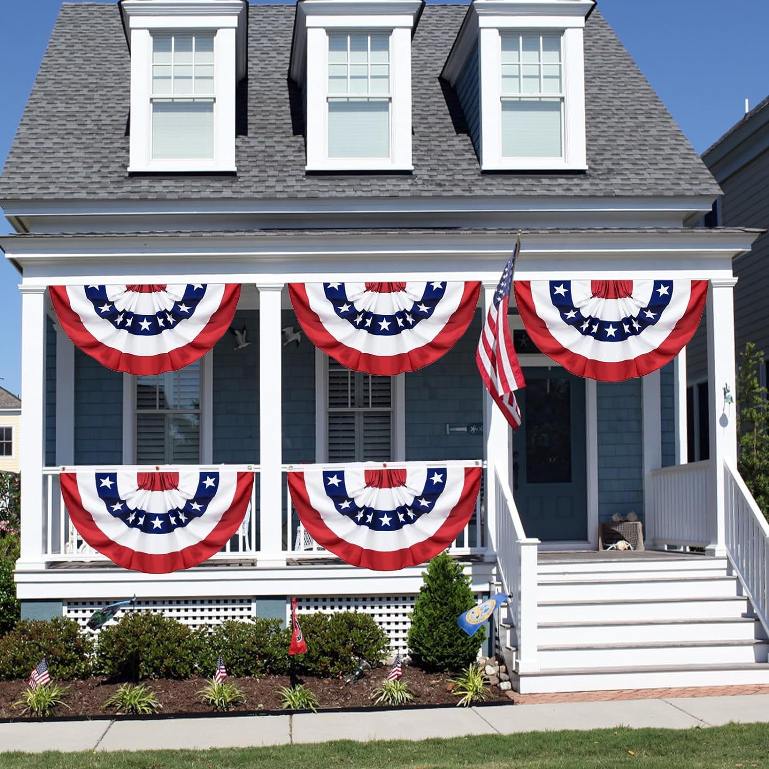4 Pack USA Pleated Fan Flag, 3 X 6 Feet American US Bunting Flag Patriotic Half Fan Banner Flag Decoration, 4th of July Memorial Day Independence Day Fourth July Outdoor Decor