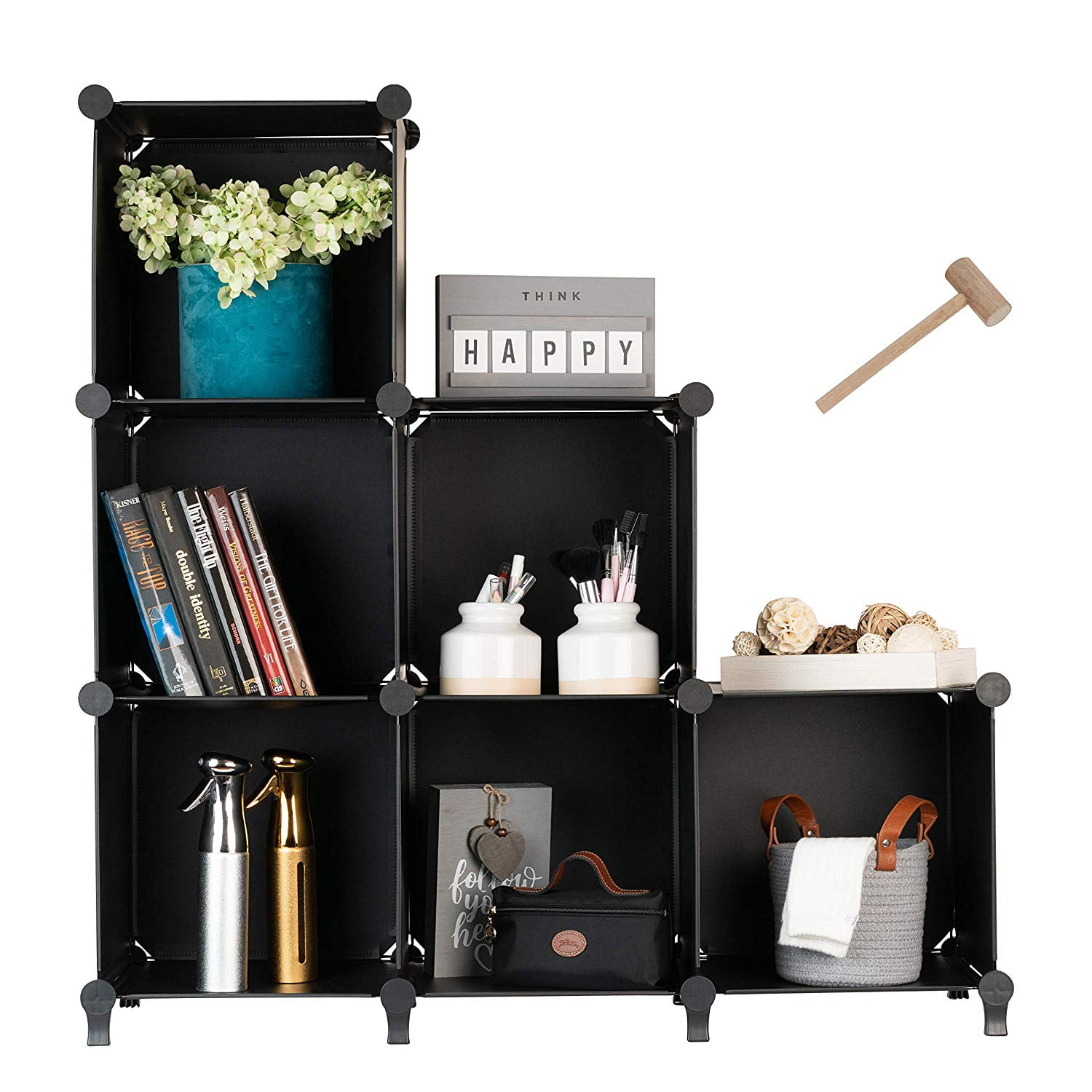 Black Home Source Storage Cube 6 Shelf Bookcase Wooden Display Unit Organiser Black Furniture & Basics Foldable Storage Cubes 6 Pack 