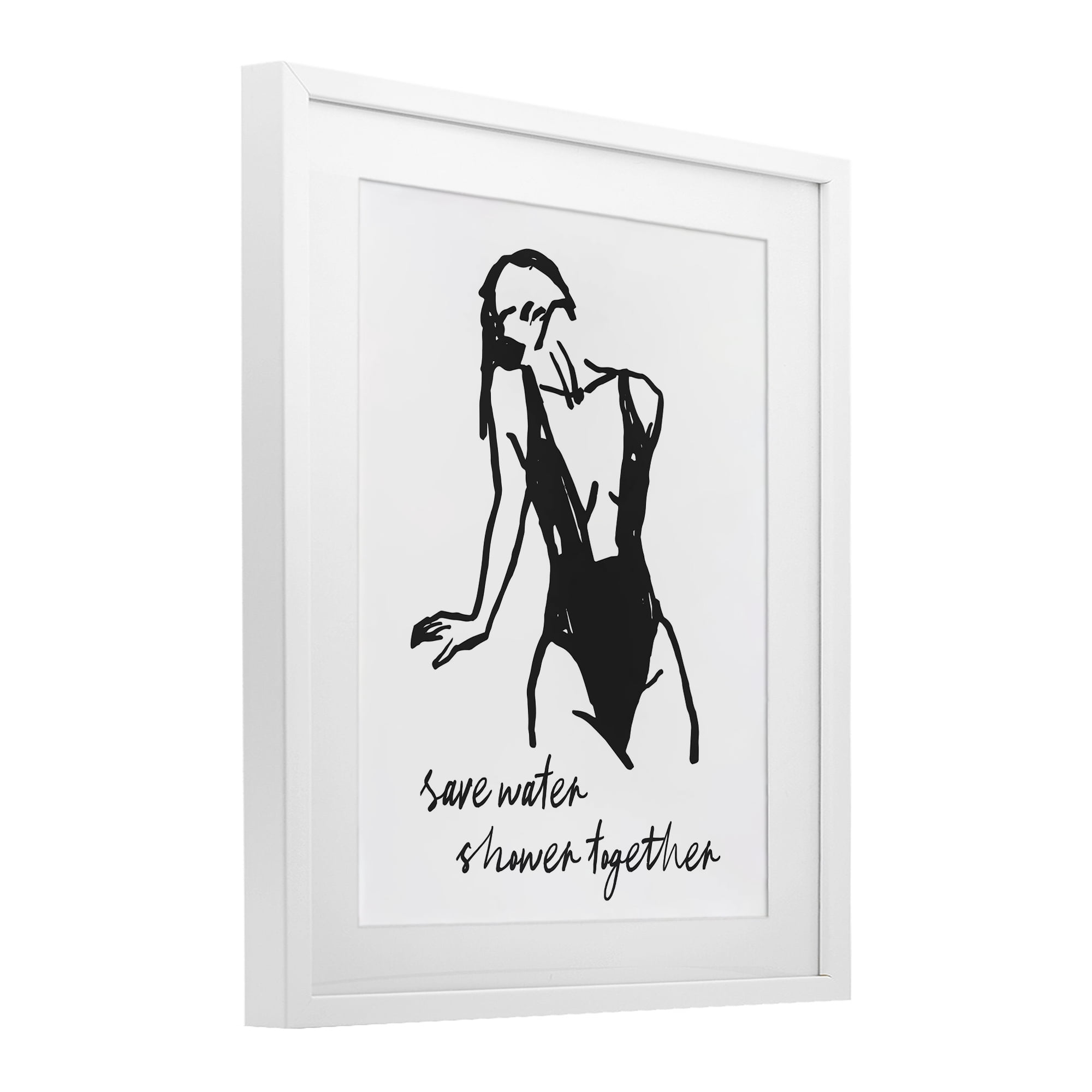 Stupell Industries Save Water Shower Together White Framed Print Under Glass, design by Lettered and Lined