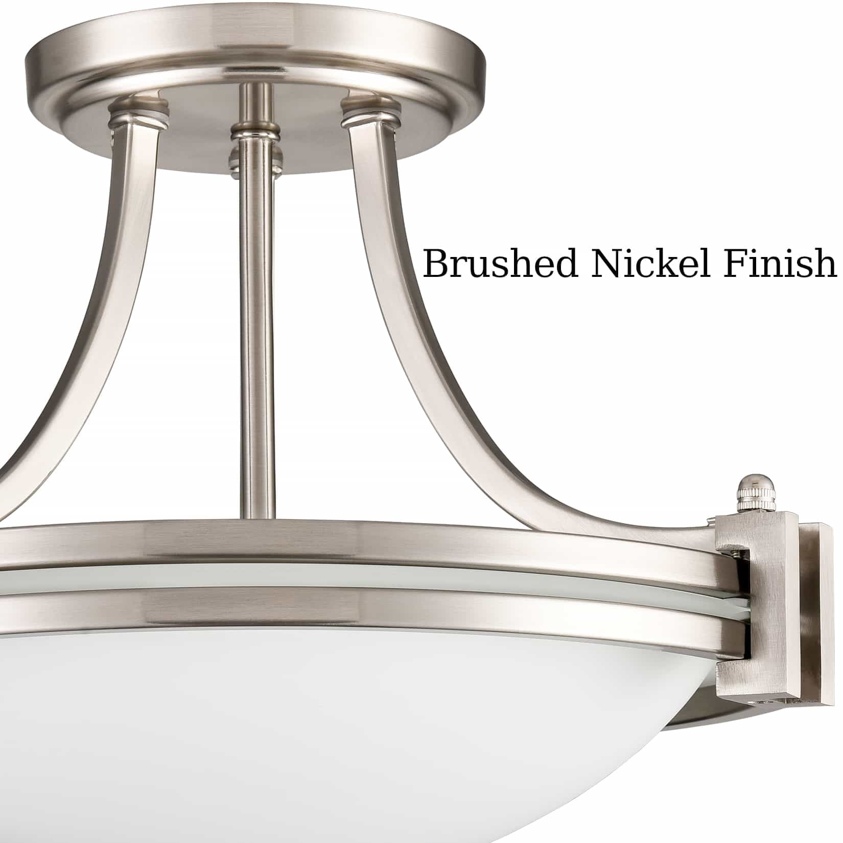Brushed Nickel Semi Flush Mount Light 2-Light Milk Glass Ceiling Light Round Shape