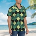 thumbnail image 3 of Honeii Green Squares Print Men’s Hawaiian Shirt,Classic Button-Down Short Sleeve Shirt, for Beach, Vacation, and Outdoor Activities,Medium, 3 of 7