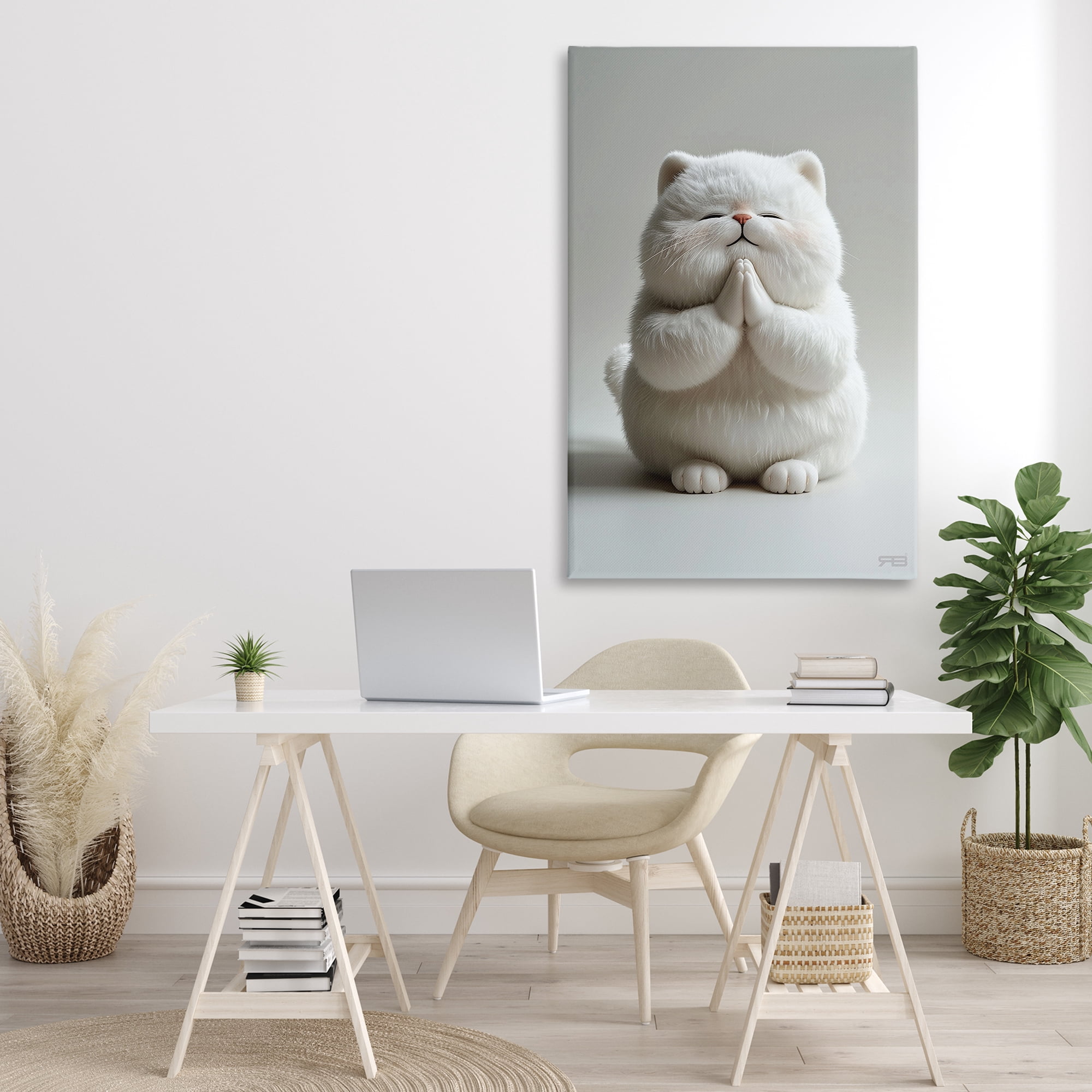 Stupell Industries Fluffy Praying Cat Animals & Insects Painting Gallery Wrapped Canvas Art Print Wall Art, 30 x 45